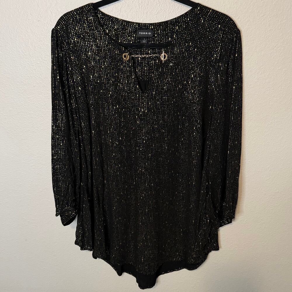 Torrid Black and Gold Shimmer Long Sleeve Blouse Size 1X